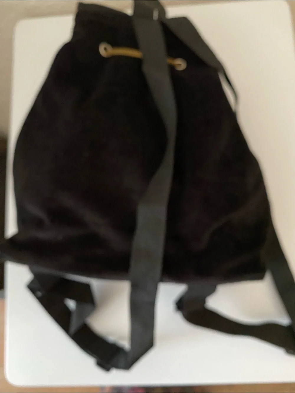 Jerusalem Embroidered Black Velvet Kids Drawstring Backpack with Plush Camel